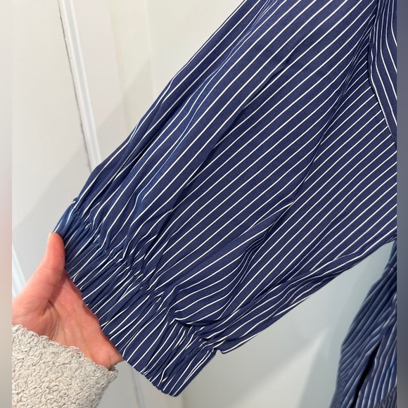 Zara Striped Blue Button-Up Dress size XXL puff sleeve tunic - Picture 6 of 16